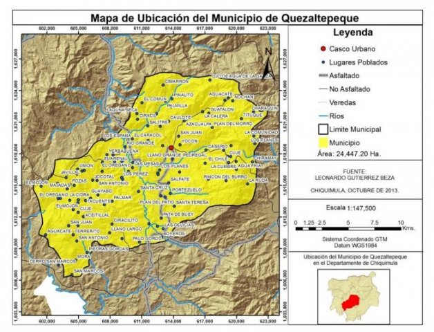 Mapa de Ubicación, Municipio de Quezaltepeque, Chiquimula, Guatemala