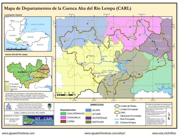 Mapa de Departamentos de la Cuenca Alta del Río Lempa