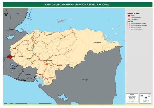 Mancomunidad AMVAS - Ubicación a Nivel de Honduras