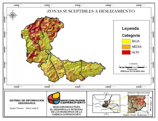 Zonas Susceptibles a Deslizamientos, Jocotán, Chiquimula, Guatemala