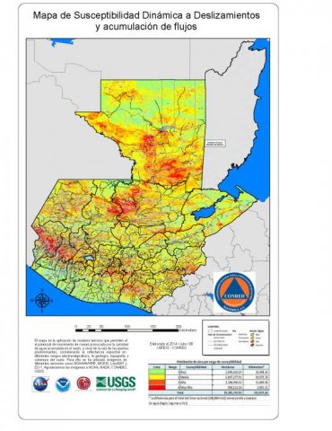 Mapa Suceptibilidad Dinámica a Deslizamientos y Acumulación de Flujo, Guatemala 8/07/2014