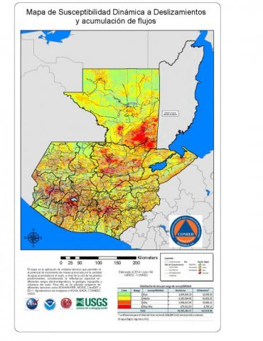 Mapa Suceptibilidad Dinámica a Deslizamientos y Acumulación de Flujo, Guatemala 4/07/2014